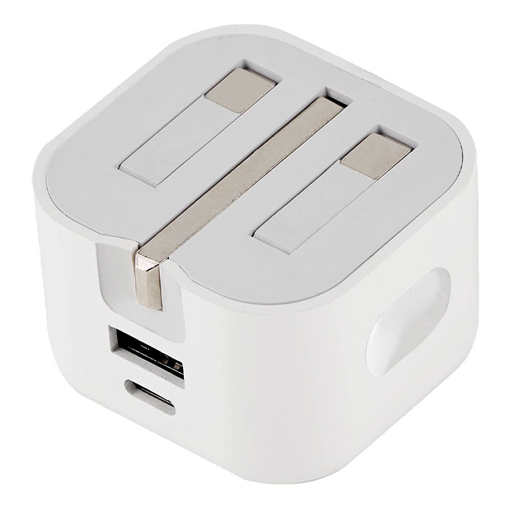Budi Dual USB Phone Charger Adapter, PD 20W USB-C & QC3.0 USB-A Ports Power Charger Plug, 3 Pin Fast Charging Charger Adapter, USB Wall Charger Plug, USB-C & USB-A Power Wall Adapter Fast Charger