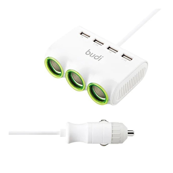 Budi 3 Ports Cigarette Lighter Sockets & USB Car Charger, 4 USB Car Charger with Dual USB-A/PD USB-C Ports, Fast Charging In Car Phone Charger with Cable & LED Ring Indicator, Power Car Charger & Cigarette Lighter Adapter