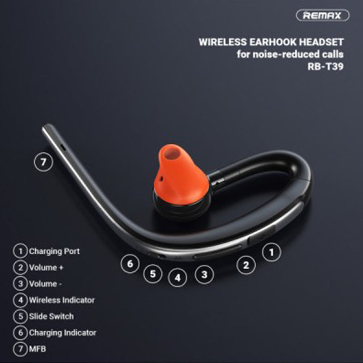 Remax Wireless Earhook Headset, Wireless Bluetooth Earpiece, Bluetooth Headset, Single Earhook
