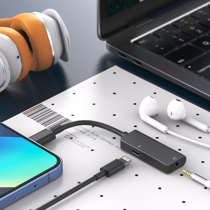 PhoneBits 8-Pin to 3.5mm Audio and Lightning Charger Adapter, 2 in 1 Lightning to 3.5mm Audio Adapter and Charger
