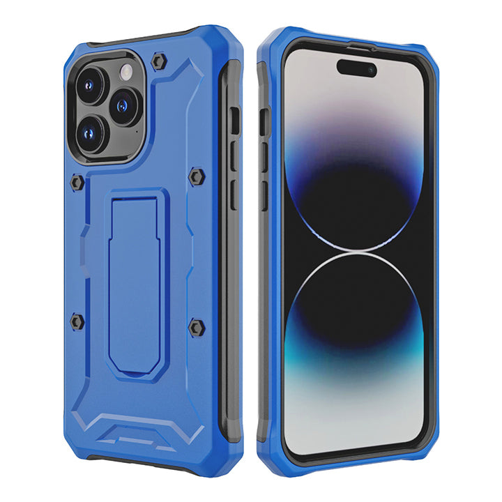 PhoneBits Ultra-Protective iPhone Case with Holder & Chromed Camera Edge, Shockproof Phone Holder Case Compatible with iPhone, Mobile Phone Case with Stand, Back iPhone Holder Case Cover
