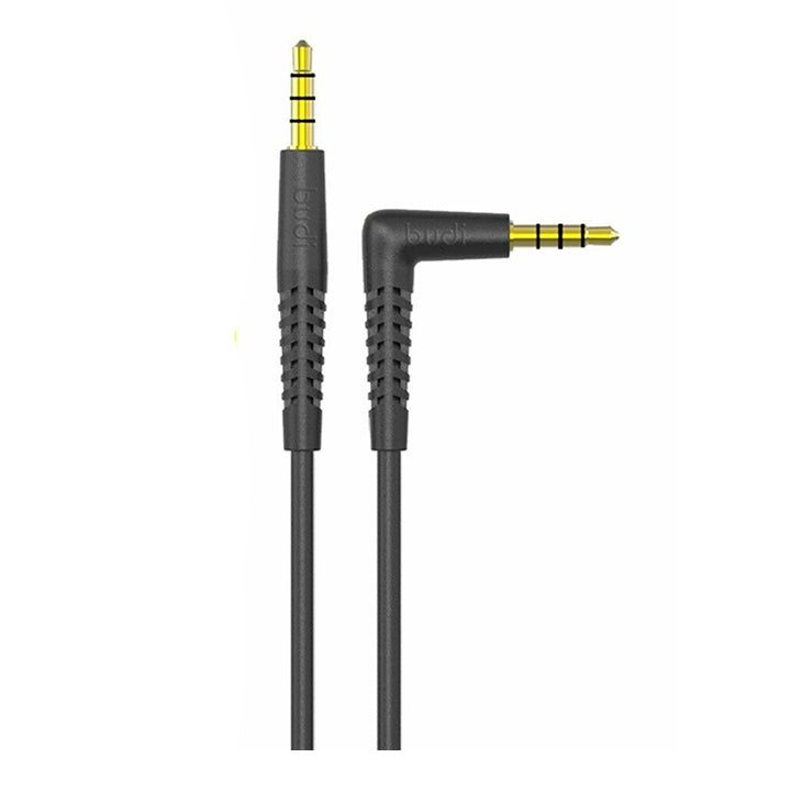 Budi Aux to Aux Braided Cable for Mobile Phone, Fast Charging 3.5mm to 3.5mm 90° Right Angle Aux Cable, Aux to Aux Audio Cable, Male to Male 3.5mm Audio Jack, Aux Cord for Speakers, Smartphone, Headphones & More