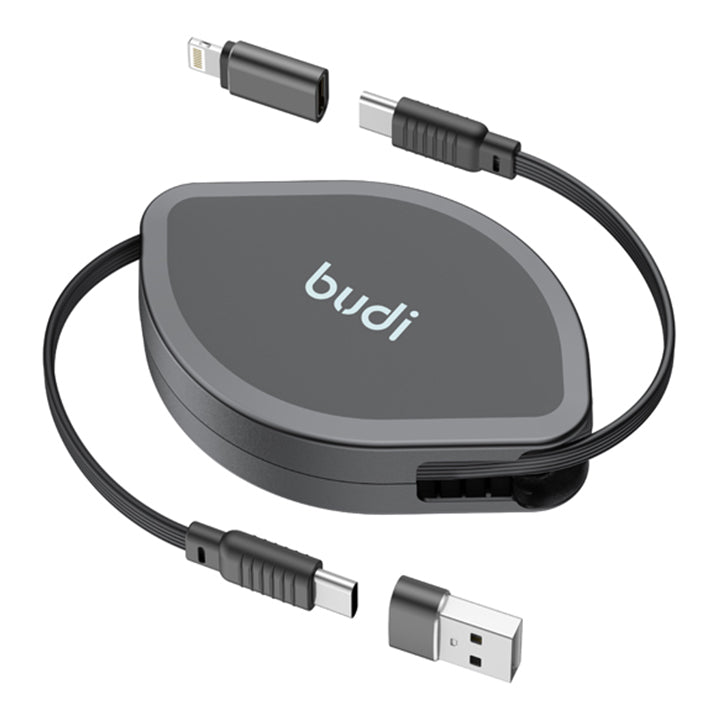 Budi 4 In 1 Charging Retractable Cable, USB C to USB C Retractable Data Cable & Charger Cord with Lightning/ USB A Adapters, PD Fast Charging Type C to Type C Charger Cable, USB C Charger Cable Adapter, Phone Type C to USB C Charging Sync Cable