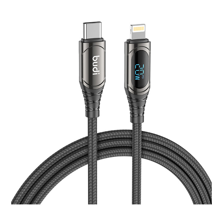 Budi USB C to Lightning Charger Cable, PD Type C to Lightning Braided Cable with LED Power Display, Fast USB C Phone Charging & Data Cable for iPhone, USB C to iPhone Charging Adapter Cable, USB C to Lightning Charger Cord & Data Sync Cable for iPhone
