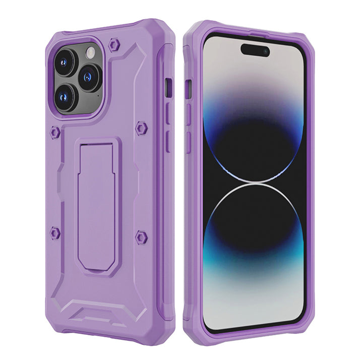 PhoneBits Ultra-Protective iPhone Case with Holder & Chromed Camera Edge, Shockproof Phone Holder Case Compatible with iPhone, Mobile Phone Case with Stand, Back iPhone Holder Case Cover