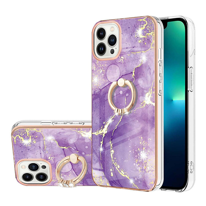 Ultra-Slim Marble Design Case with Glitter Ring Holder for iPhone