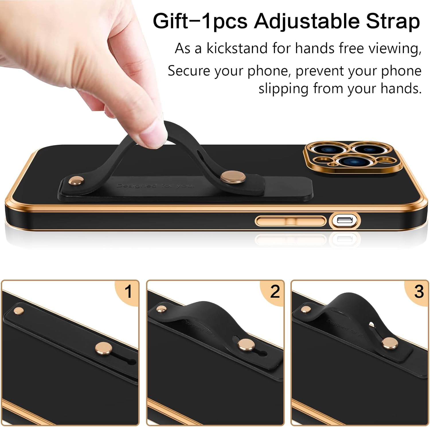 PhoneBits Luxury Soft Silicone Magnetic iPhone Case with Holder & Camera Lens Protection, Protective Shockproof iPhone Case with Wristband Stand Compatible with Wireless Charging, Magnetic Mobile Phone Holder Case, Back Phone Case Cover