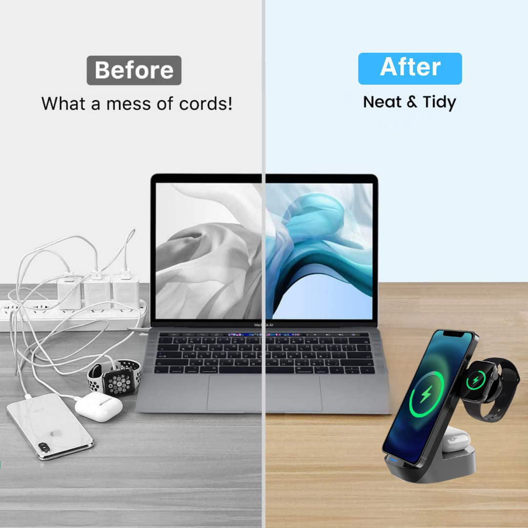 Budi 3 in 1 Magnetic Wireless Charging Stand, Portable Wireless Charging Station