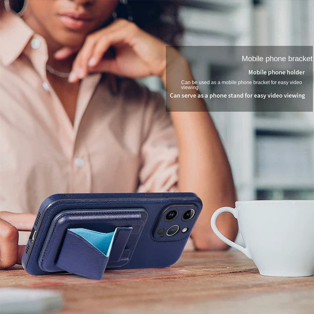 PhoneBits Slim Leather & Silicone Wallet iPhone Case with Card Holder and Fold Out Stand, Protective Shockproof Phone Holder Case Compatible with iPhone, Mobile Wallet Phone Case for iPhone with Stand, Back iPhone Wallet Case Cover