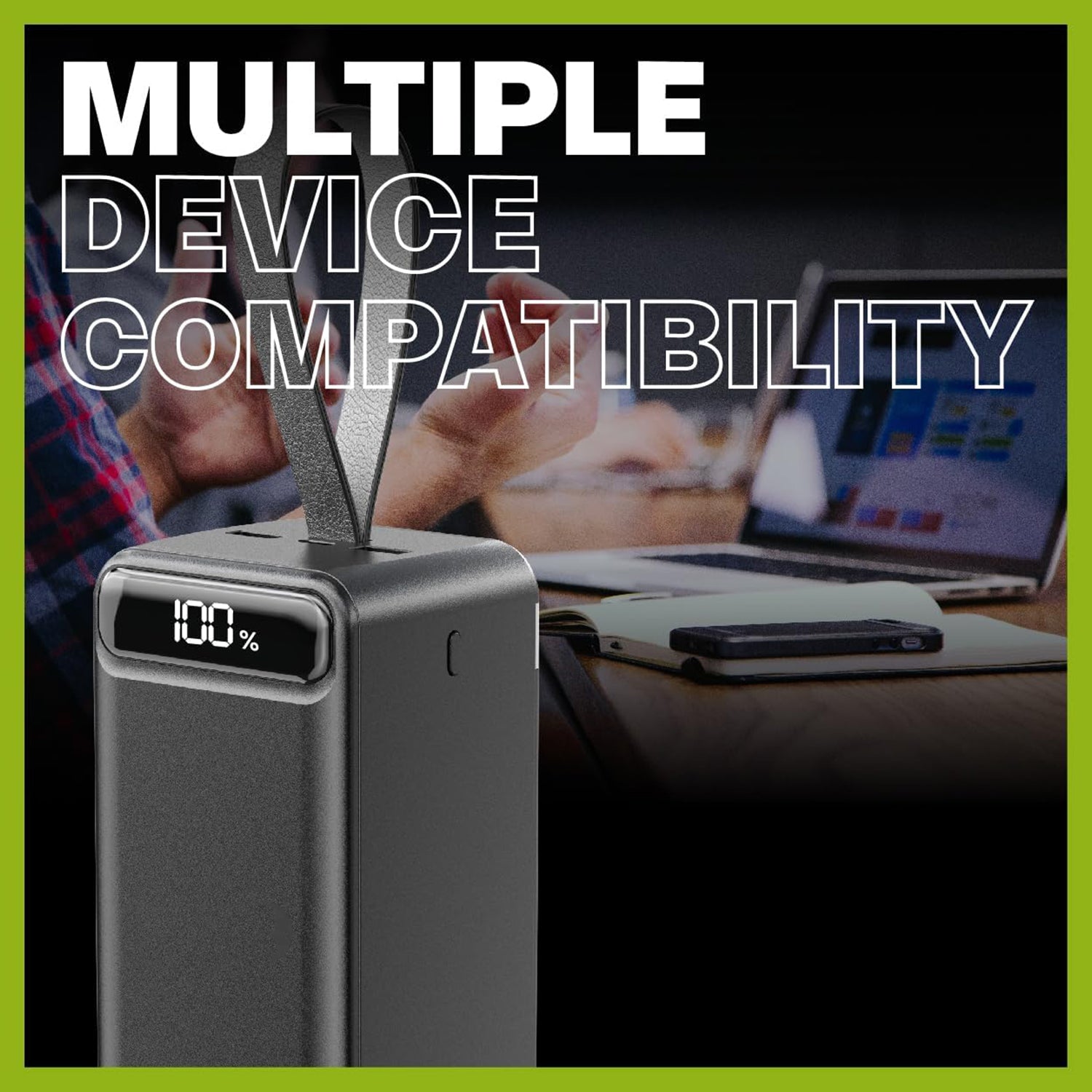 PhoneBits Portable Power Bank 50000mAh, Portable Charger Power Bank with LED Power Display & Holding Strap, Fast Charging Power Bank with Multi USB Ports USB C/ Dual USB A/ Micro for Smartphone/ iPhone