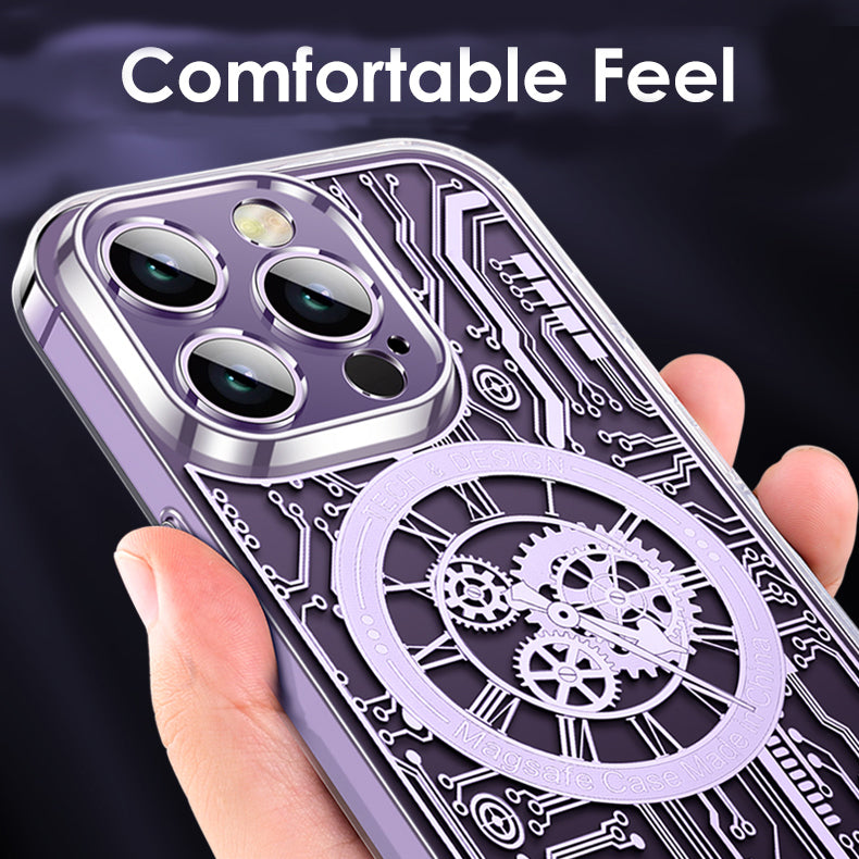 PhoneBits Luxury Mechanical Printed MagSafe Case for iPhone with Camera Lens Protection, Protective Shockproof iPhone Case Compatible with MagSafe Chargers, Magnetic Wireless Charging Mobile Phone Back Case Cover