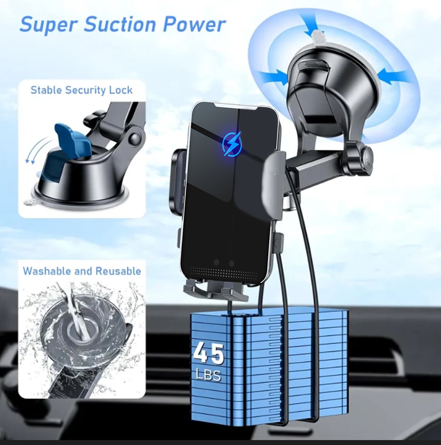 Budi Wireless Charging Car Phone Holder, Dashboard Mobile Phone Holder for Car, Wireless Car Charger, Wireless Charging Mount, Car Phone Mount
