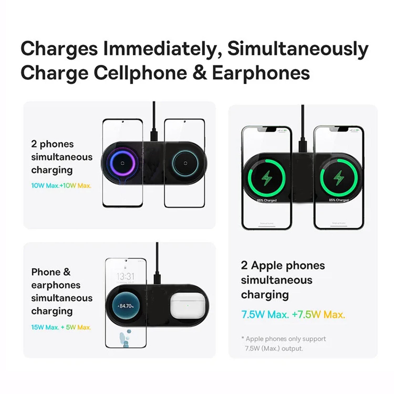 Budi 2 in 1 Wireless Charging Pad, Portable Dual Charging Station