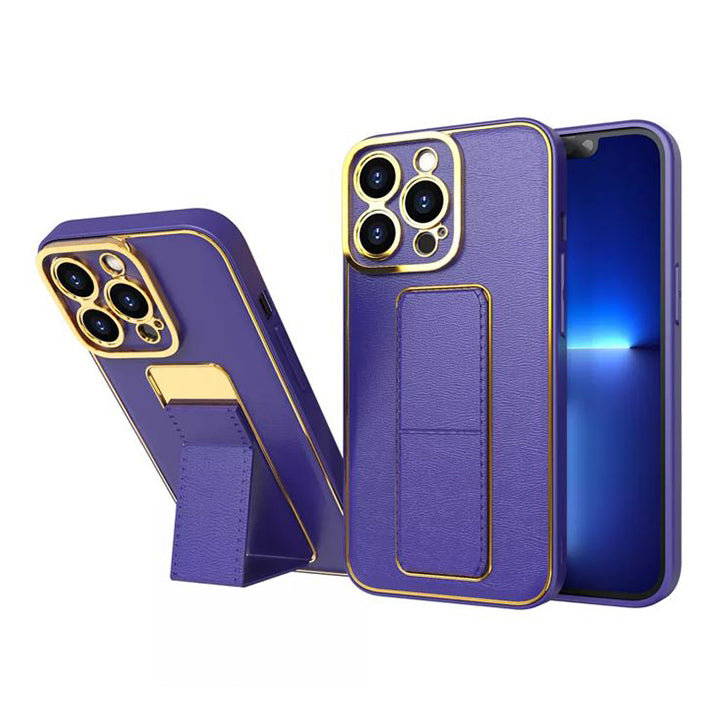 PhoneBits Leather Magnetic iPhone Case with Holder & Camera Protection, Protective Shockproof iPhone Holder Case Compatible with Magnetic Car Mount, Mobile Phone Holder Case, Back Phone Case Cover with Stand