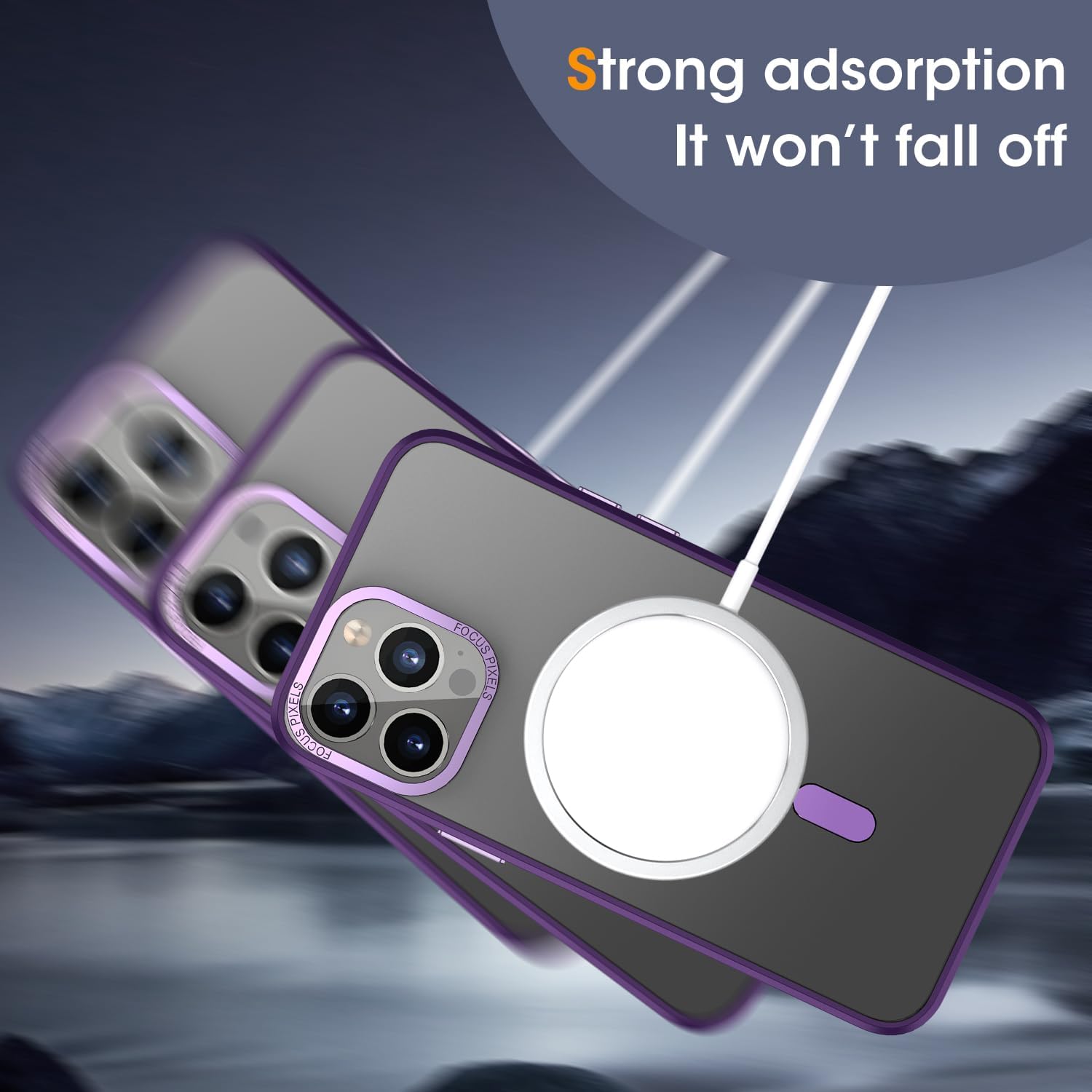 PhoneBits Armor Grade Protective MagSafe Case with Holder & Chromed Camera Edge for iPhone, Shockproof iPhone Case Compatible with MagSafe Chargers, Magnetic Wireless Charging Mobile Ring Phone Case with Stand, Back iPhone Holder Case Cover