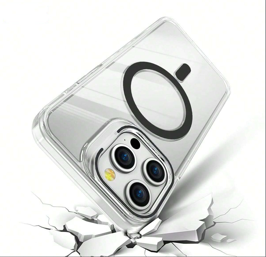 PhoneBits Crystal Clear MagSafe Case for iPhone, TPU Transparent Shockproof iPhone Case Compatible with iPhone MagSafe Chargers, Protective Magnetic Phone Case Cover with Colorful Camera Edge and Wireless Charging Ring