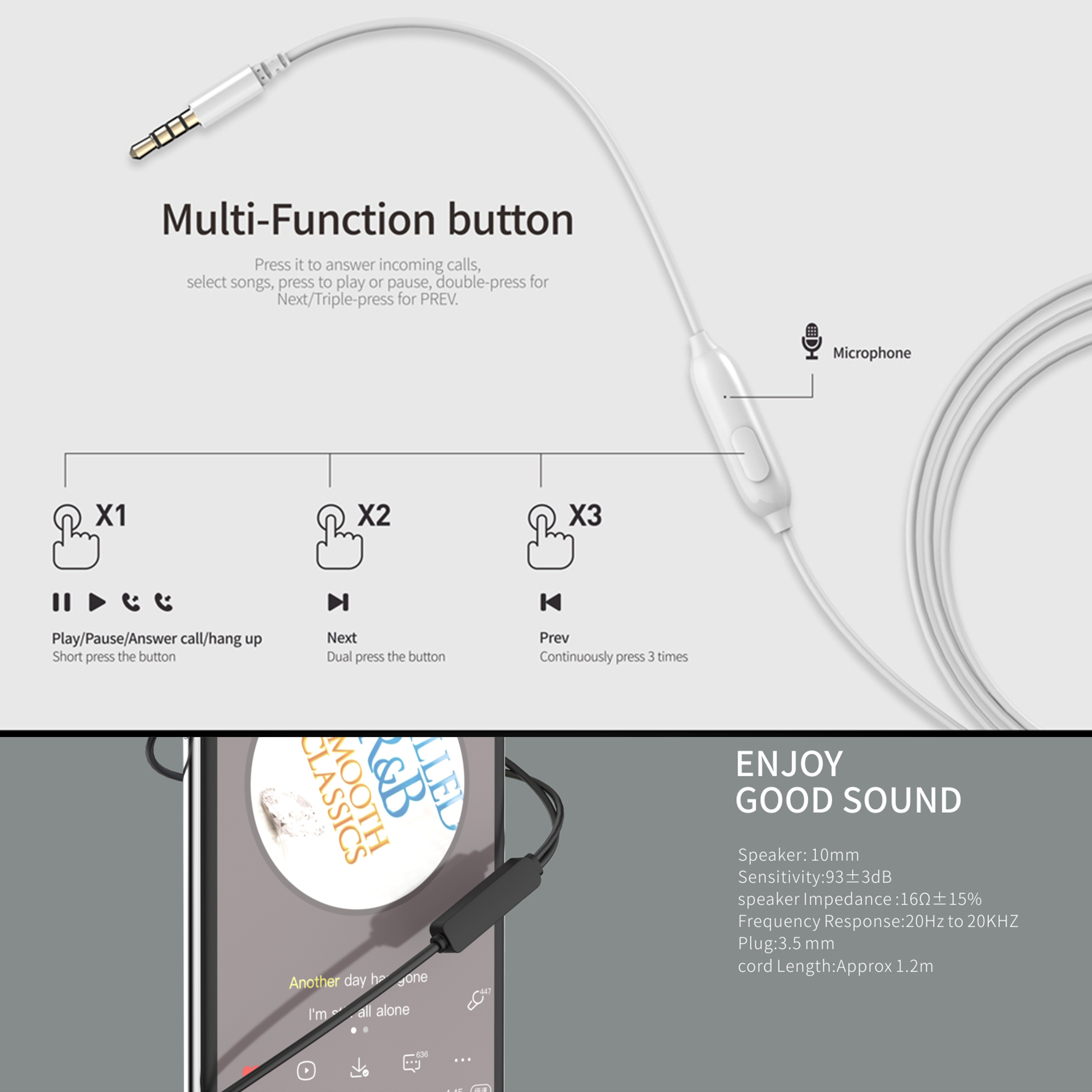 Remax Wired Handsfree, Remote Music Call Wired Earphones, In Ear AUX Wired Earphones with Mic, Heavy Bass Earphones