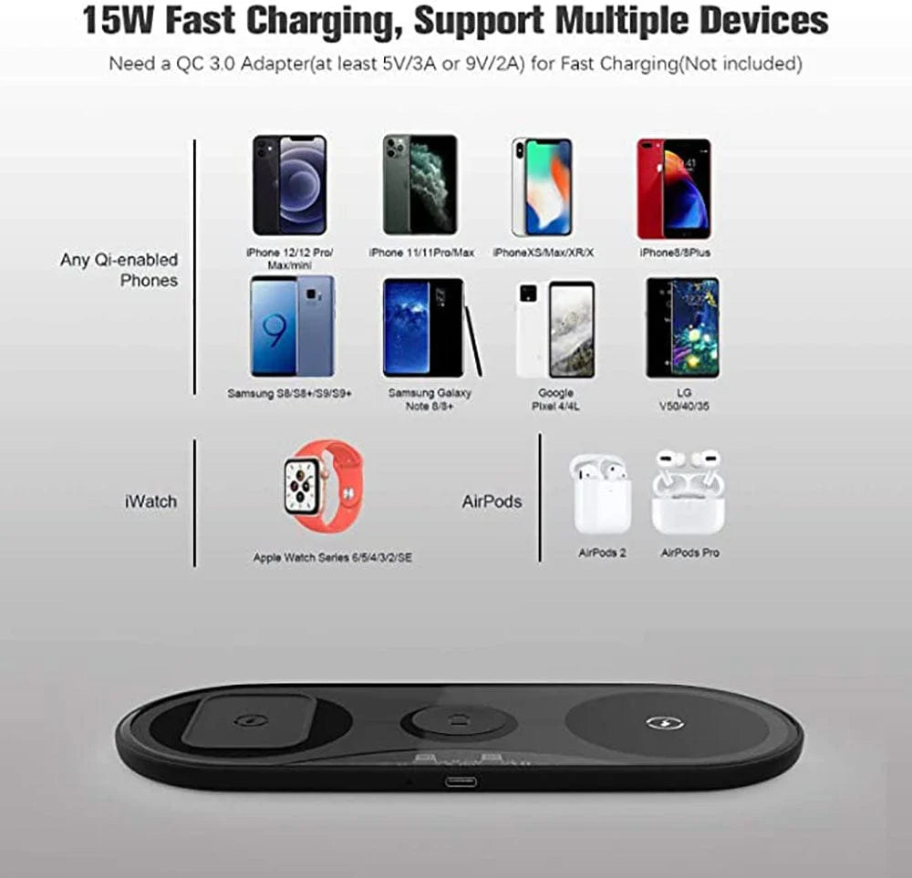 Budi 2 in 1 Wireless Charging Pad, Portable Dual Charging Station