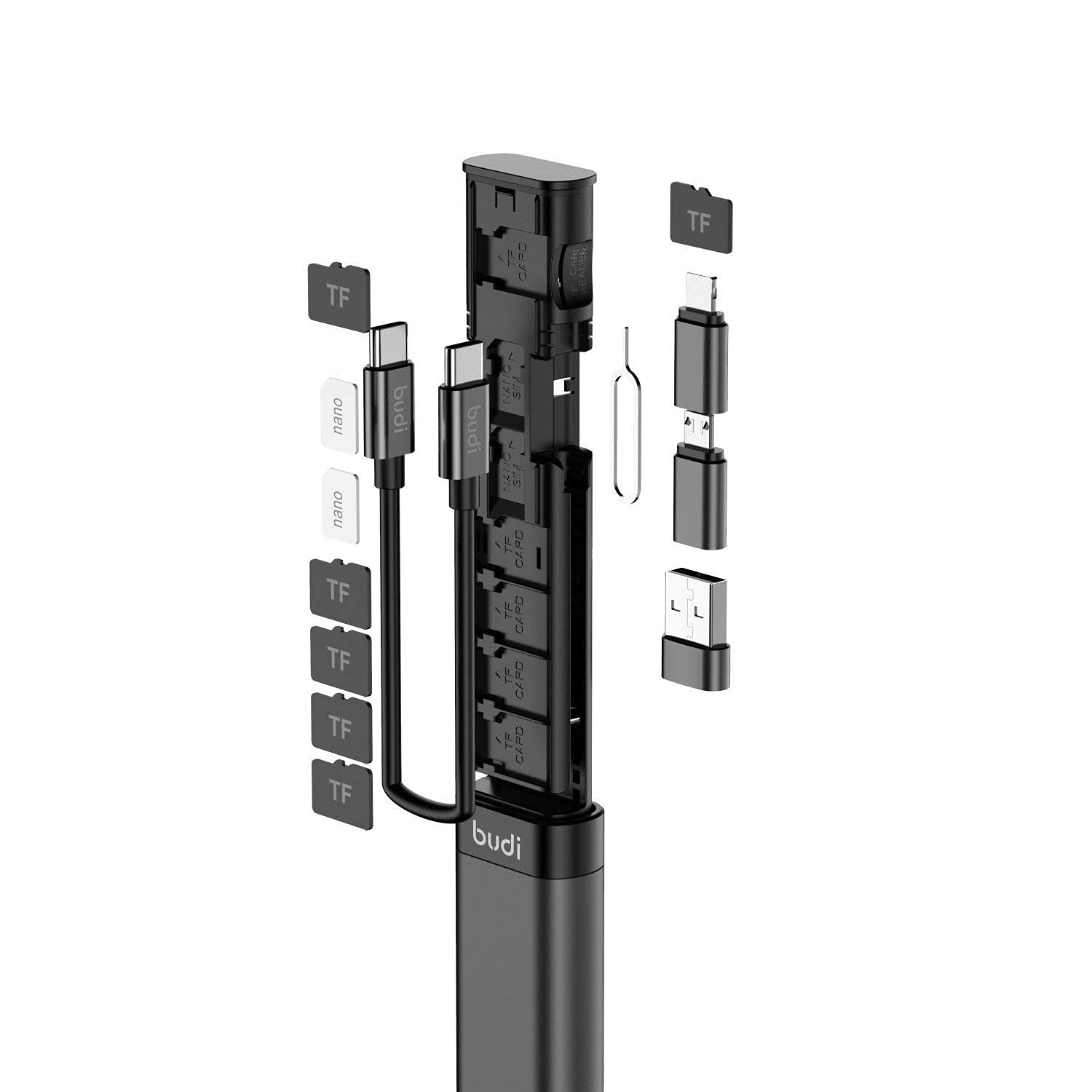 Budi 9 in 1 Essential Travel Charging & Data Sync Cable Stick, Travelling Stick with Phone Holder