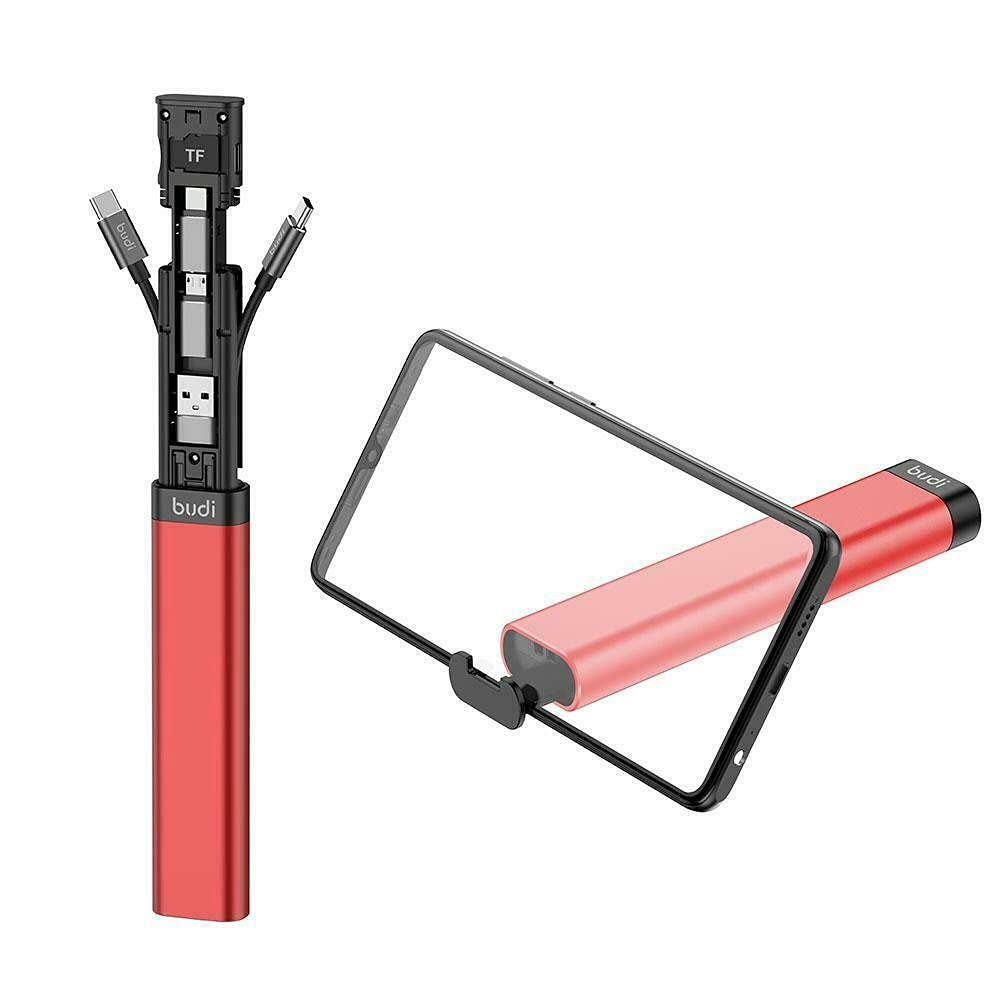 Budi 9 in 1 Essential Travel Charging & Data Sync Cable Stick, Travelling Stick with Phone Holder
