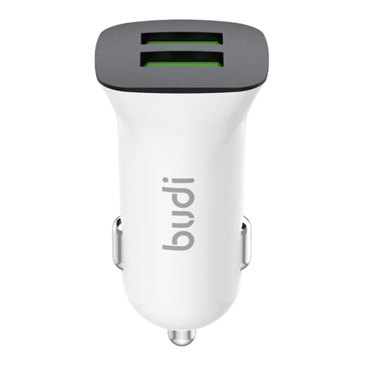 Budi USB Car Charger, Dual USB-A Ports In Car Charger Socket, Fast Charging Car Phone Charger with Micro USB/Lightning/USB-C Cables & LED Indicator, Power Cable Car Charger Adapter for Cigarette Lighter Socket