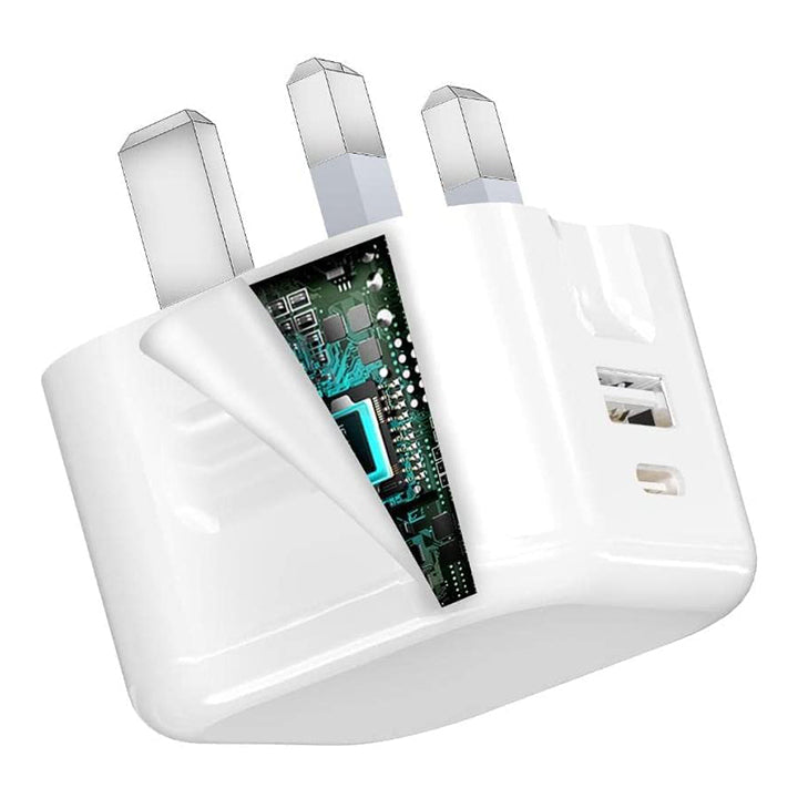 Budi Dual USB Phone Charger Adapter, PD 20W USB-C & QC3.0 USB-A Ports Power Charger Plug, 3 Pin Fast Charging Charger Adapter, USB Wall Charger Plug, USB-C & USB-A Power Wall Adapter Fast Charger
