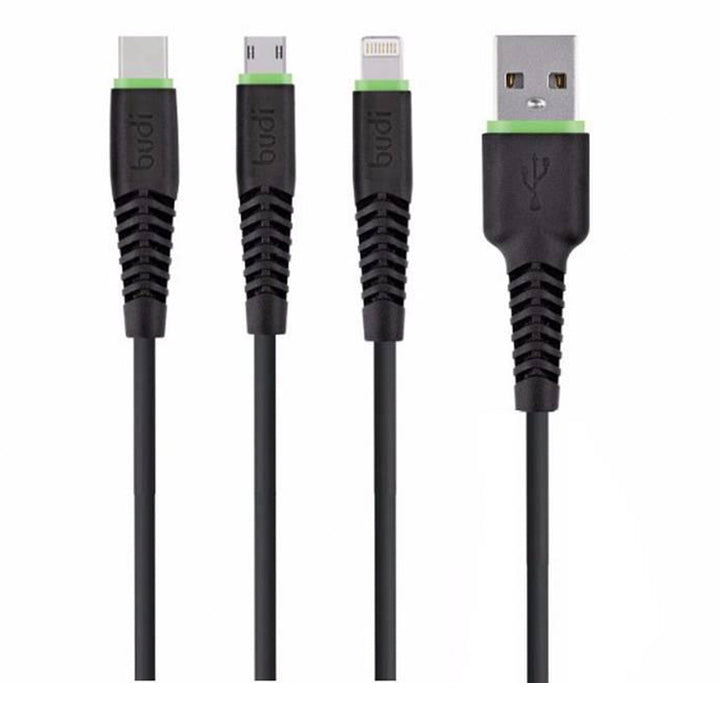 Budi 3 In 1 Charging Cable, USB to USB C/ Lightning/ Micro USB Cable, Fast USB A to USB C/ Lightning/ Micro USB Phone Charging & Data Cable, USB Fast Charger Cord & Sync Cable, Type C/ Lightning/ Micro USB Charging Adapter Cable