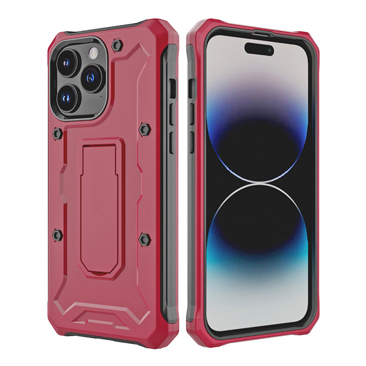 PhoneBits Ultra-Protective iPhone Case with Holder & Chromed Camera Edge, Shockproof Phone Holder Case Compatible with iPhone, Mobile Phone Case with Stand, Back iPhone Holder Case Cover