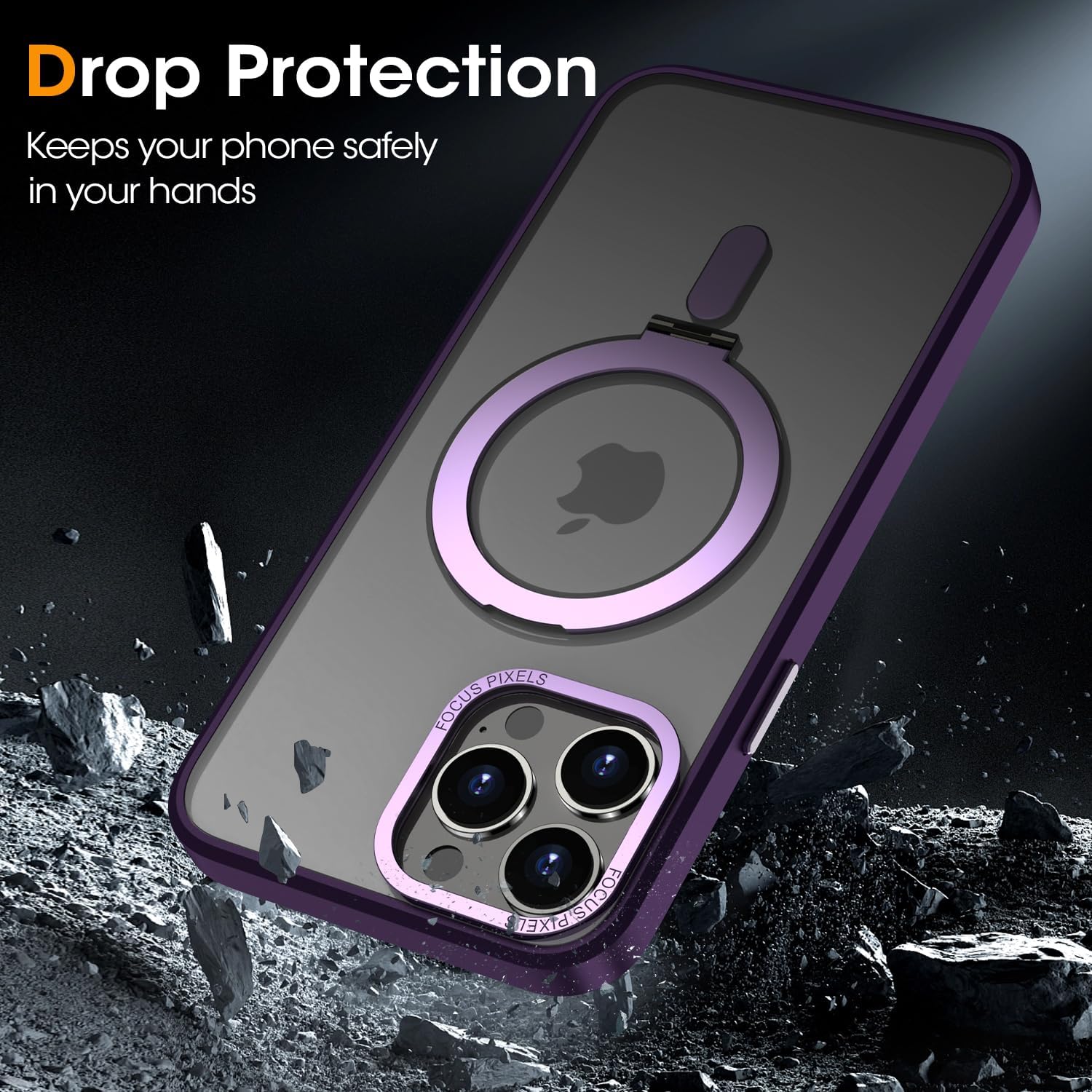 PhoneBits Armor Grade Protective MagSafe Case with Holder & Chromed Camera Edge for iPhone, Shockproof iPhone Case Compatible with MagSafe Chargers, Magnetic Wireless Charging Mobile Ring Phone Case with Stand, Back iPhone Holder Case Cover