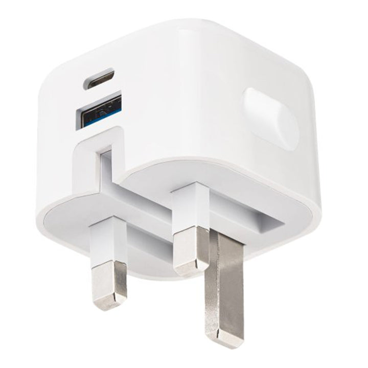 Budi Dual USB Phone Charger Adapter, PD 20W USB-C & QC3.0 USB-A Ports Power Charger Plug, 3 Pin Fast Charging Charger Adapter, USB Wall Charger Plug, USB-C & USB-A Power Wall Adapter Fast Charger
