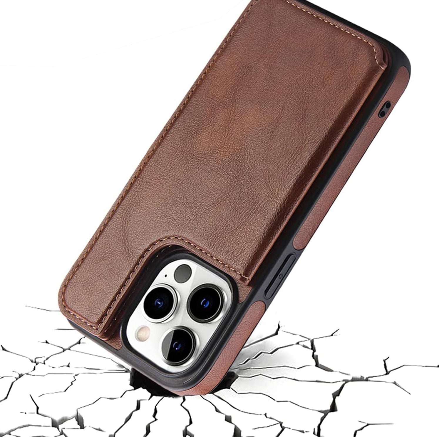 PhoneBits Protective Vegan Leather Wallet Case with Card Holder for iPhone, Compatible with iPhone, Shockproof iPhone Case with Stand, Mobile Wallet Phone Card Holder Case, Flip Back Case Cover