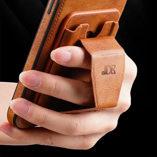 PhoneBits Slim Leather & Silicone Wallet iPhone Case with Card Holder and Fold Out Stand, Protective Shockproof Phone Holder Case Compatible with iPhone, Mobile Wallet Phone Case for iPhone with Stand, Back iPhone Wallet Case Cover