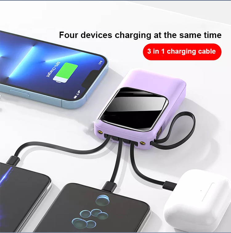 PhoneBits Portable Power Bank 10000mAh, PD Fast Charging Power Bank with 3 Built-In Cables( Type-C, Micro, Lightning), Portable Charger Power Bank with Digital LED Display & Strap