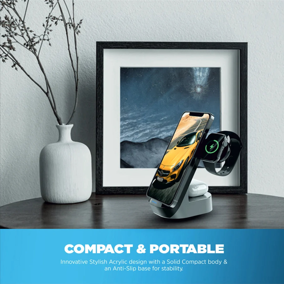 Budi 3 in 1 Magnetic Wireless Charging Stand, Portable Wireless Charging Station
