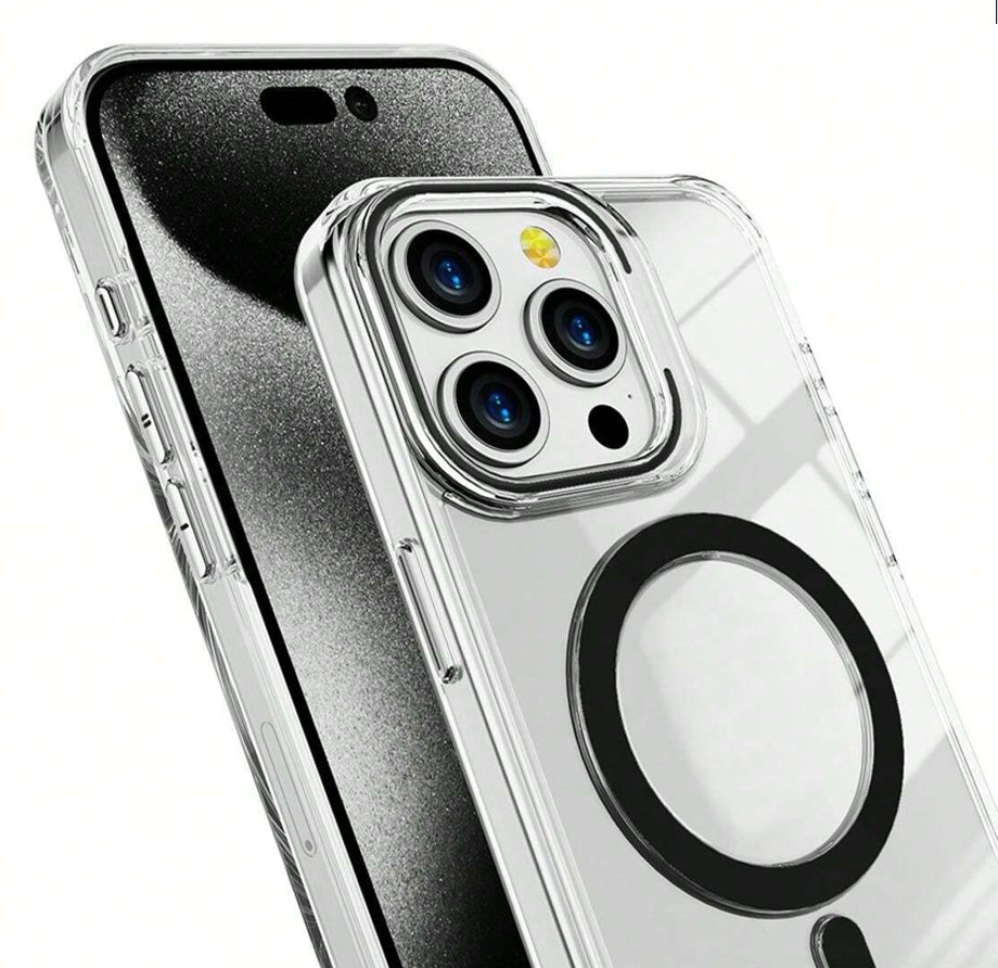 PhoneBits Crystal Clear MagSafe Case for iPhone, TPU Transparent Shockproof iPhone Case Compatible with iPhone MagSafe Chargers, Protective Magnetic Phone Case Cover with Colorful Camera Edge and Wireless Charging Ring