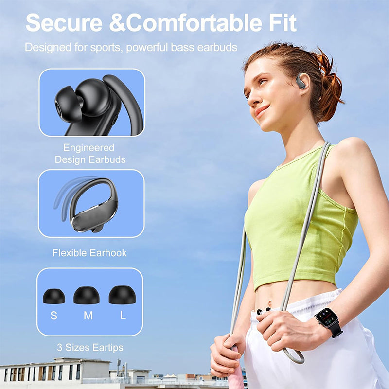 PhoneBits Over The Ear Earbuds | Bluetooth Earphones, Wireless Headphones with LED Display, Wireless Earbuds