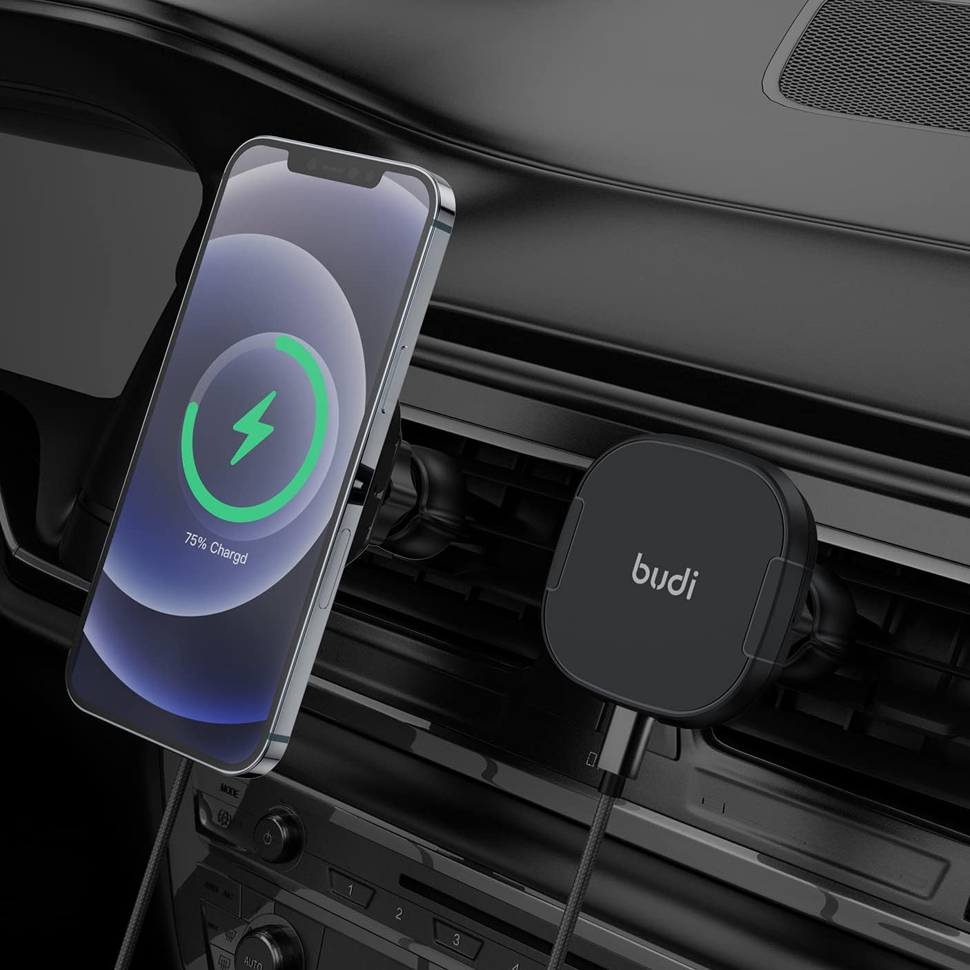 Budi Wireless Charger & Magnetic Car Mount Holder, Car Phone Holder Air Vent