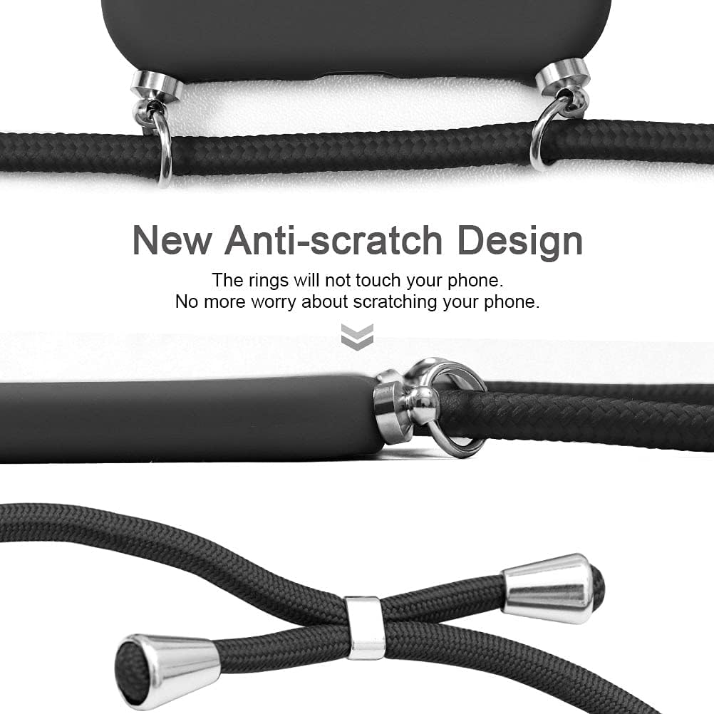 PhoneBits Ultra Slim Liquid Silicone iPhone Case with Chromed Camera Edge & Lanyard Crossbody Rope, Protective Shockproof Phone Case Compatible with iPhone, Mobile Phone Soft Case for iPhone, Back iPhone Case Cover