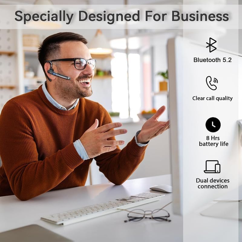 Earldom Wireless Headset, Wireless Headset with Microphone, Bluetooth Earpiece, Single Earhook