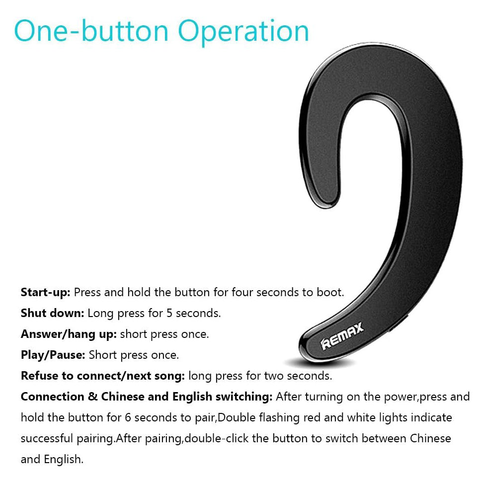 Remax On Ear Wireless Bluetooth Headphone Headset, Single Earhook Noise Cancelling Earbud, Open Ear Bluetooth Earpiece with Mic, Wireless Waterproof Sports Single Ear bud, Gaming Headset, Gym Wireless Earphone
