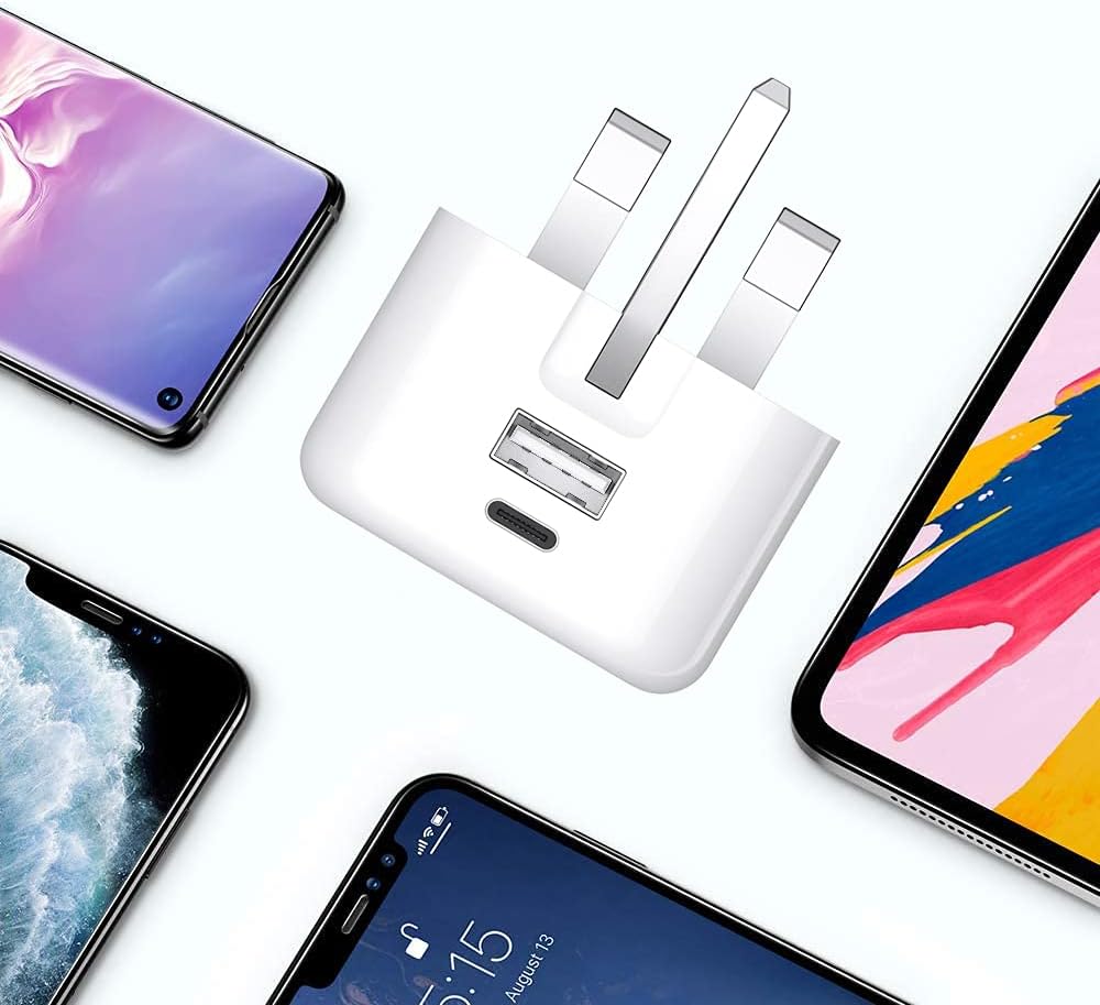 Budi Dual USB Phone Charger Adapter, PD 20W USB-C & QC3.0 USB-A Ports Power Charger Plug, 3 Pin Fast Charging Charger Adapter, USB Wall Charger Plug, USB-C & USB-A Power Wall Adapter Fast Charger