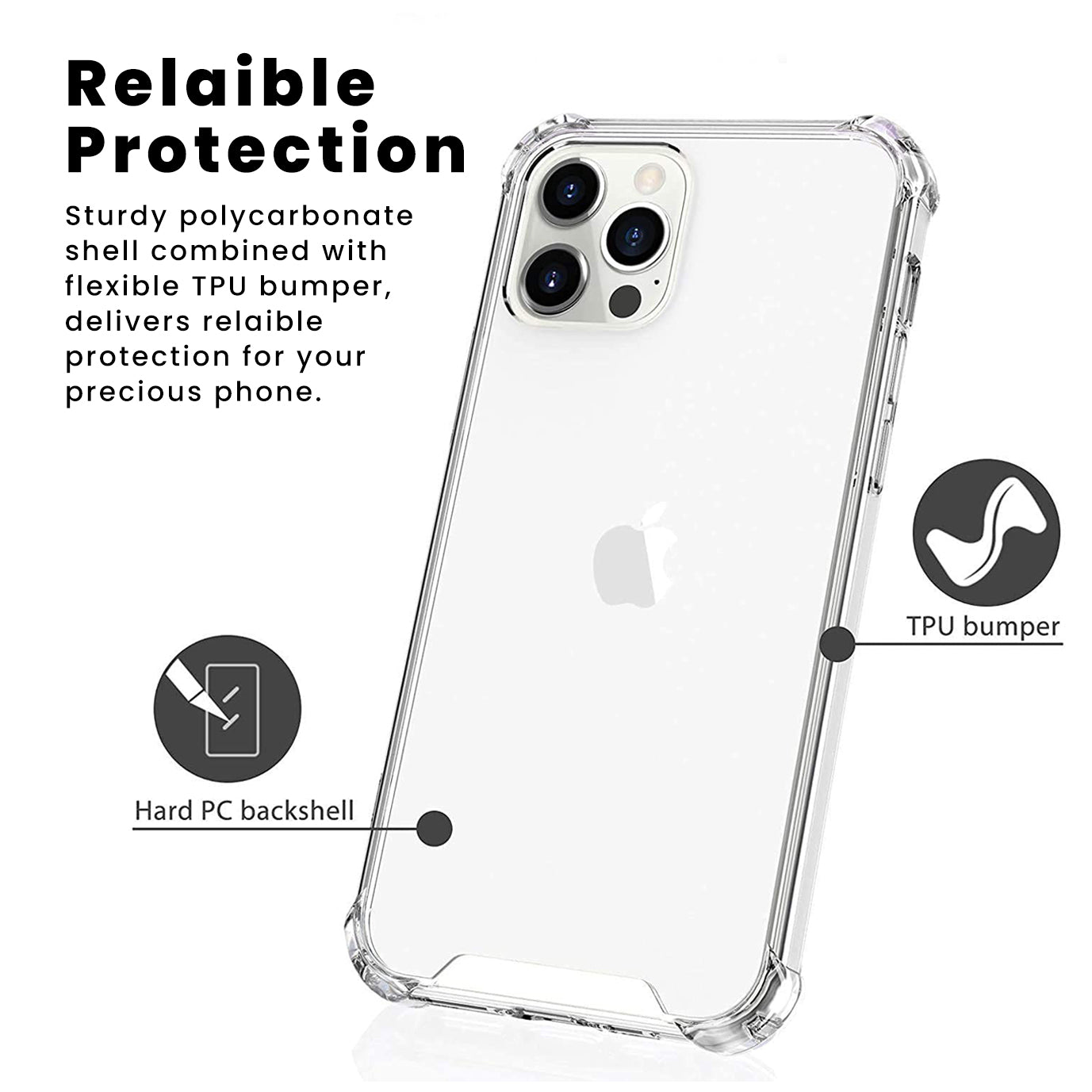 PhoneBits Slim Crystal Clear Gorilla iPhone Case, Armor Shockproof iPhone Case Compatible with Wireless Chargers, Transparent Magnetic Mobile Phone Case, Back Clear Case Cover