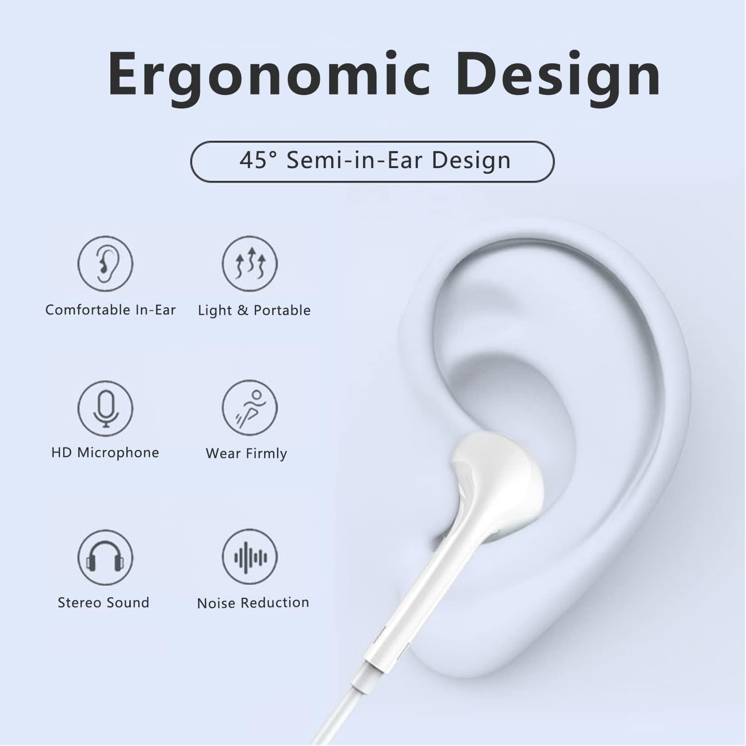 PhoneBits Latest Wired Earphones, In Ear Noise Cancelling Earphones with Mic, Wired Earphones for iPhone
