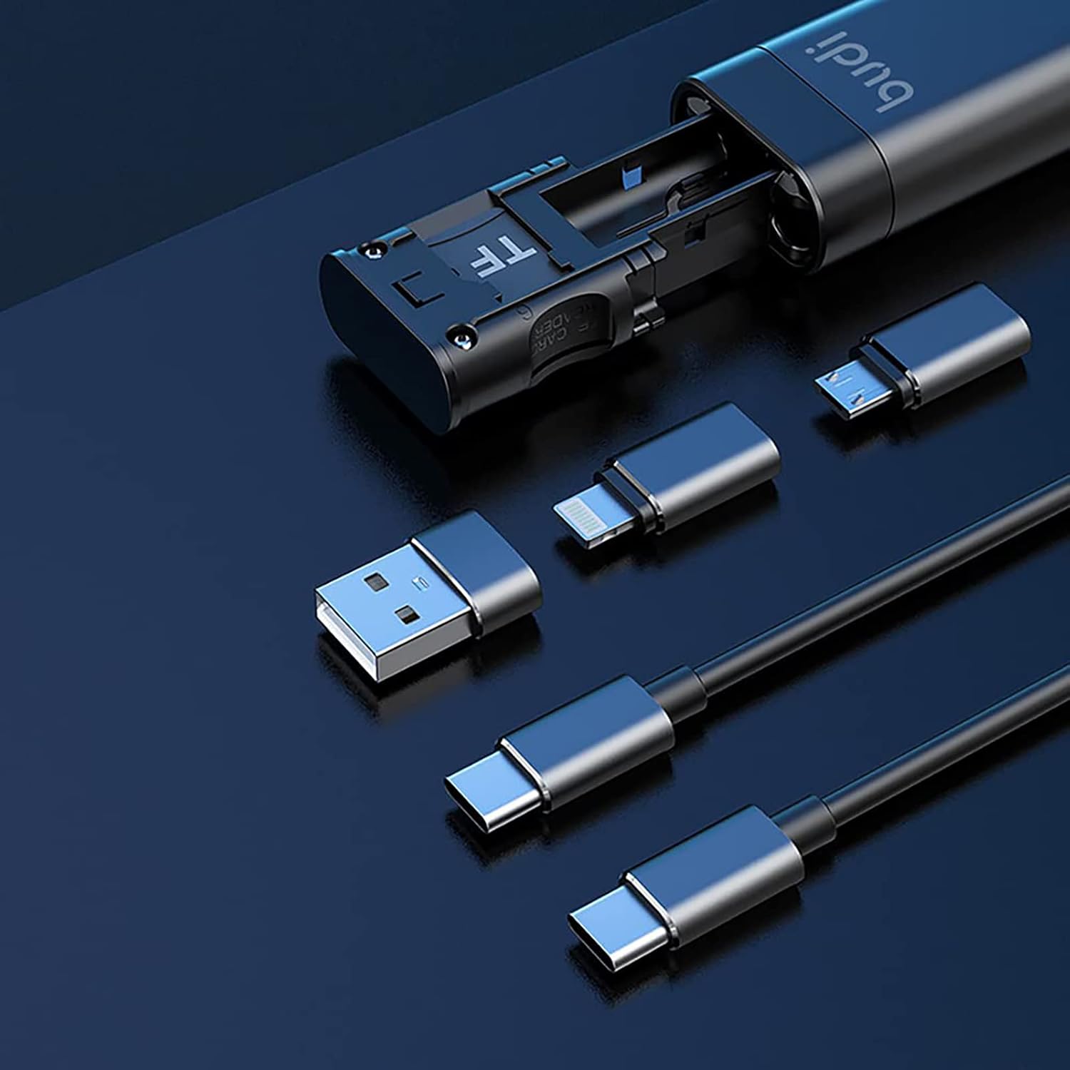 Budi 9 in 1 Essential Travel Charging & Data Sync Cable Stick, Travelling Stick with Phone Holder