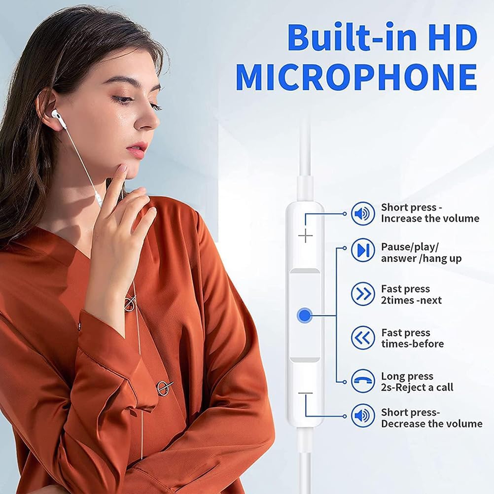 PhoneBits Latest Wired Earphones, In Ear Noise Cancelling Earphones with Mic, Wired Earphones for iPhone