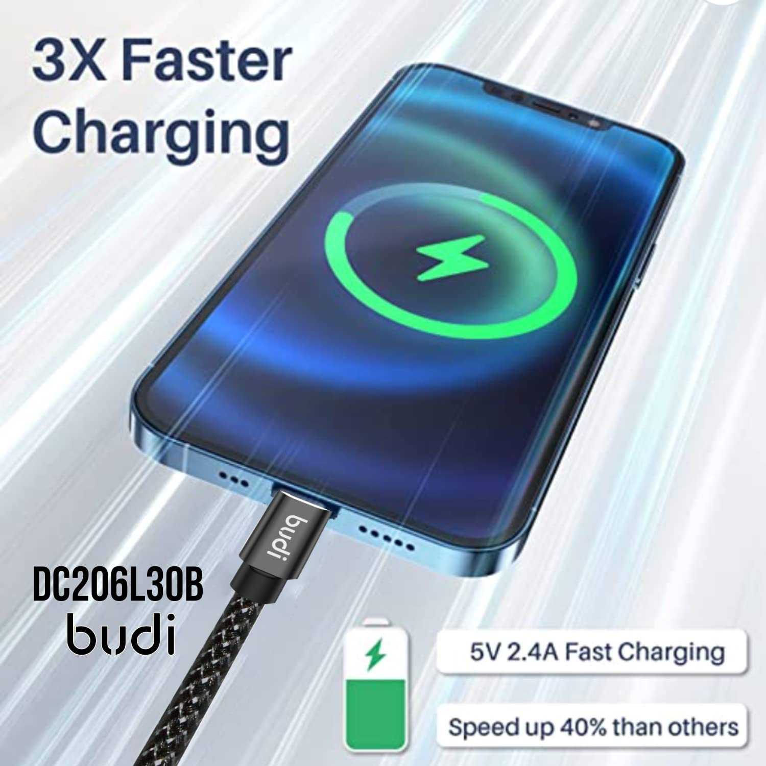 Budi USB to Micro USB Charging Cable, Fast USB A to Micro USB Braided Phone Charging & Data Cable, USB to Micro Charging Adapter Cable, Fast USB to Lightning Charger Cord & Data Sync Cable