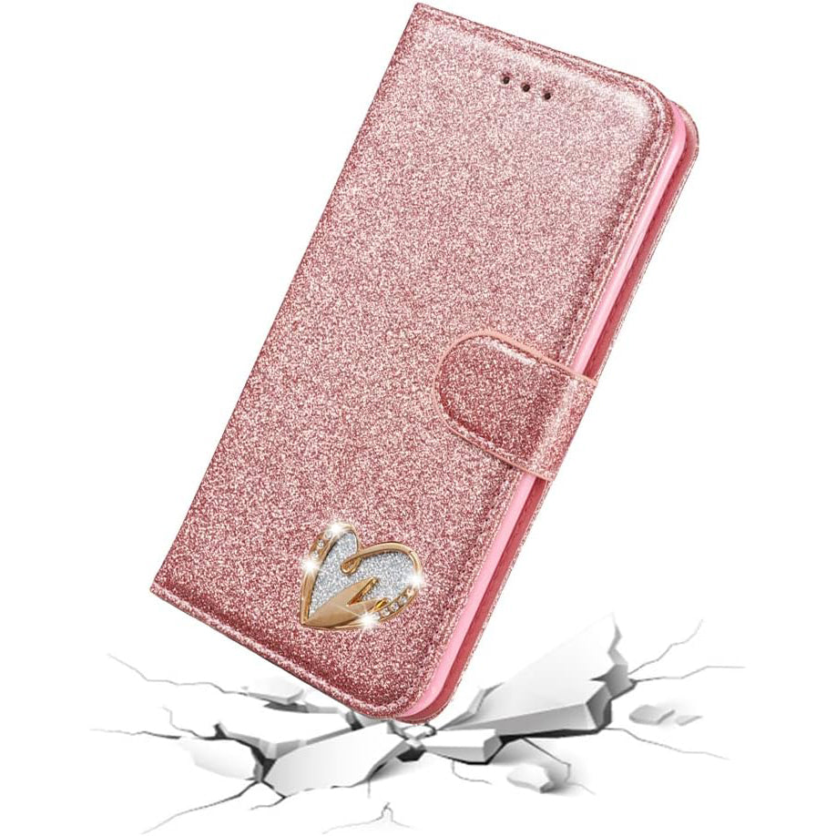 PhoneBits Shiny Leather Glitter Wallet Flip Case with Card Holder for Samsung A Series, Protective Shockproof Samsung Case with Stand, Samsung Wallet Case, Mobile Phone Card Holder Case, Back Case Cover Compatible with Samsung A23
