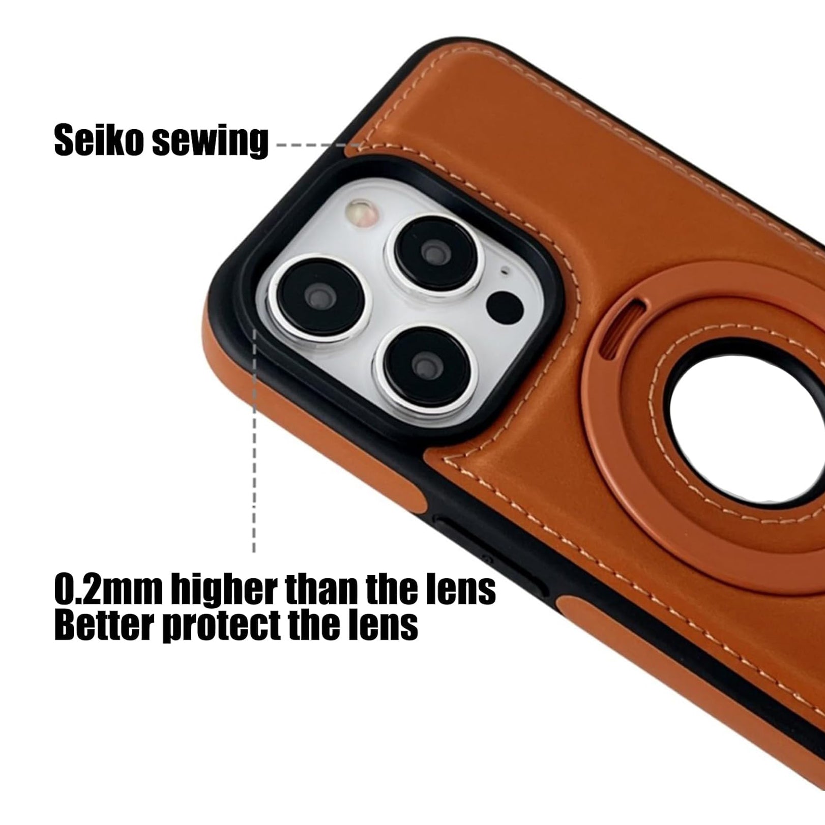 PhoneBits Leather MagSafe Case with Holder for iPhone, Shockproof Protective iPhone Case Compatible with MagSafe Chargers, Magnetic Wireless Charging Mobile Ring Phone Case with Stand, Back iPhone Holder Case Cover
