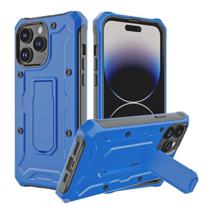 PhoneBits Ultra-Protective iPhone Case with Holder & Chromed Camera Edge, Shockproof Phone Holder Case Compatible with iPhone, Mobile Phone Case with Stand, Back iPhone Holder Case Cover