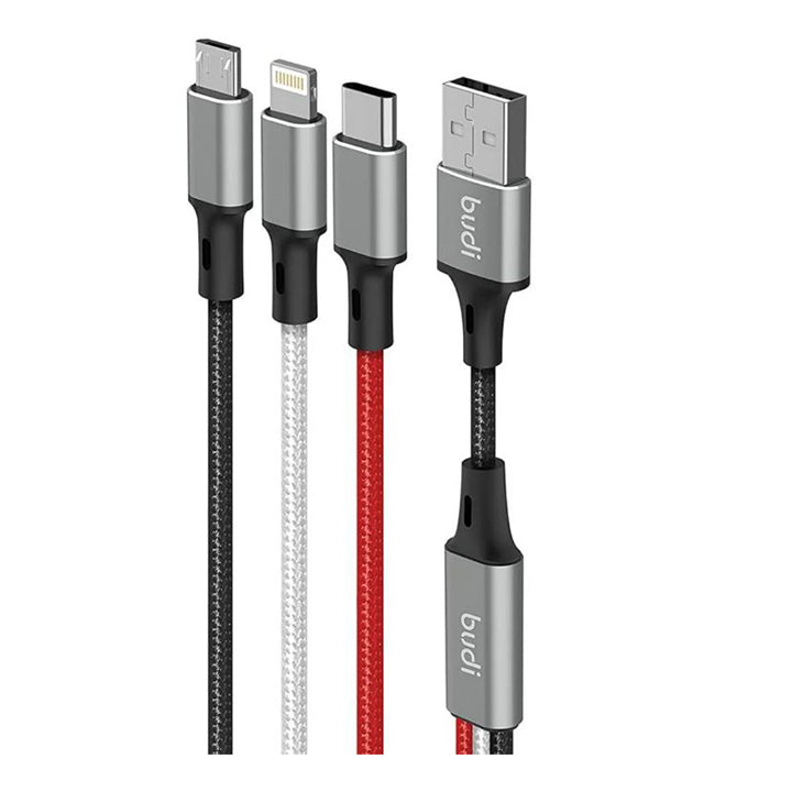Budi 3 In 1 Charging Cable, USB to USB C/ Lightning/ Micro USB Cable, Fast USB to USB C/ Lightning/ Micro USB Phone Charging & Data Cable, Multi USB Fast Charger Cord & Sync Cable, Type C/ Lightning/ Micro USB Charging Adapter Cable